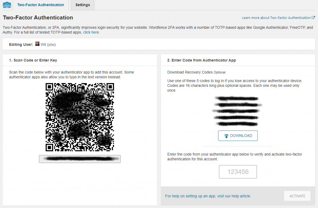 Setting up 2FA for WordPress using Wordfence