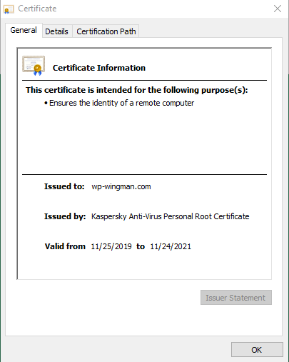 SSL certificate information