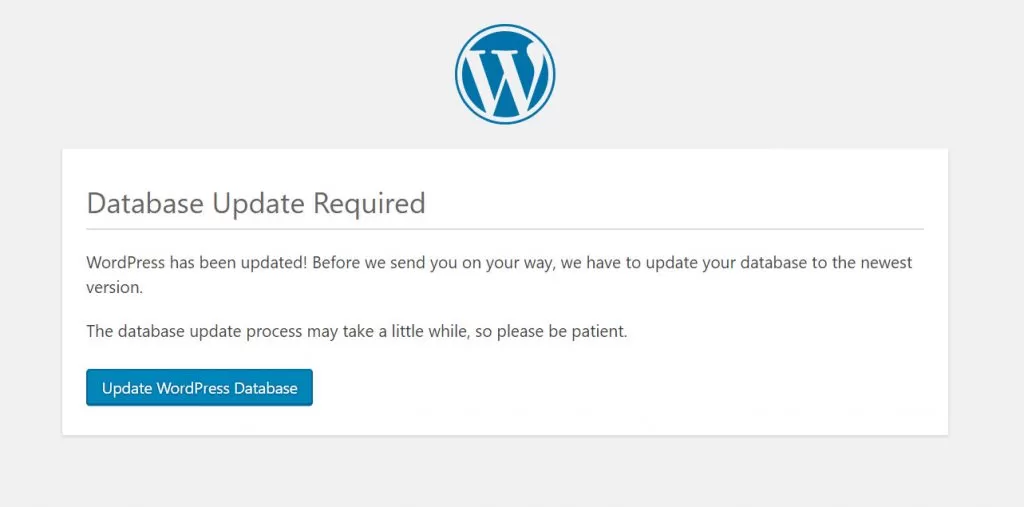 WordPress Database Upgrade Required